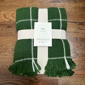 NWT Threshold Green Plaid Windowpane Throw Blanket Holiday